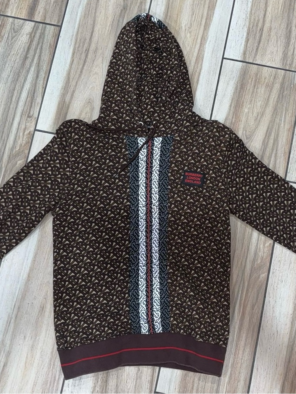 Inspired Luxury Brown Monogram Hooded Sweatshirt with Stripe Detail
